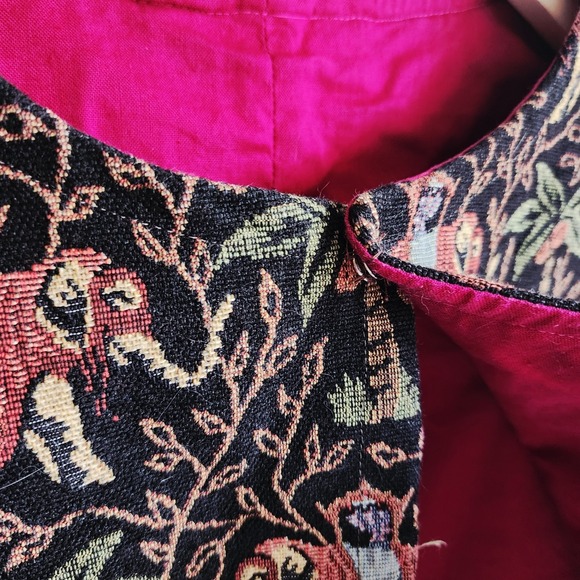 Vintage Elephant Tapestry Cape Faux Fur Trim Boho Ethnic Heavy Wrap Cotton Blend - Picture 4 of 16